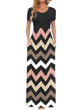 Ranlege Chevron Short Sleeve Maxi With Pockets Sz 4X